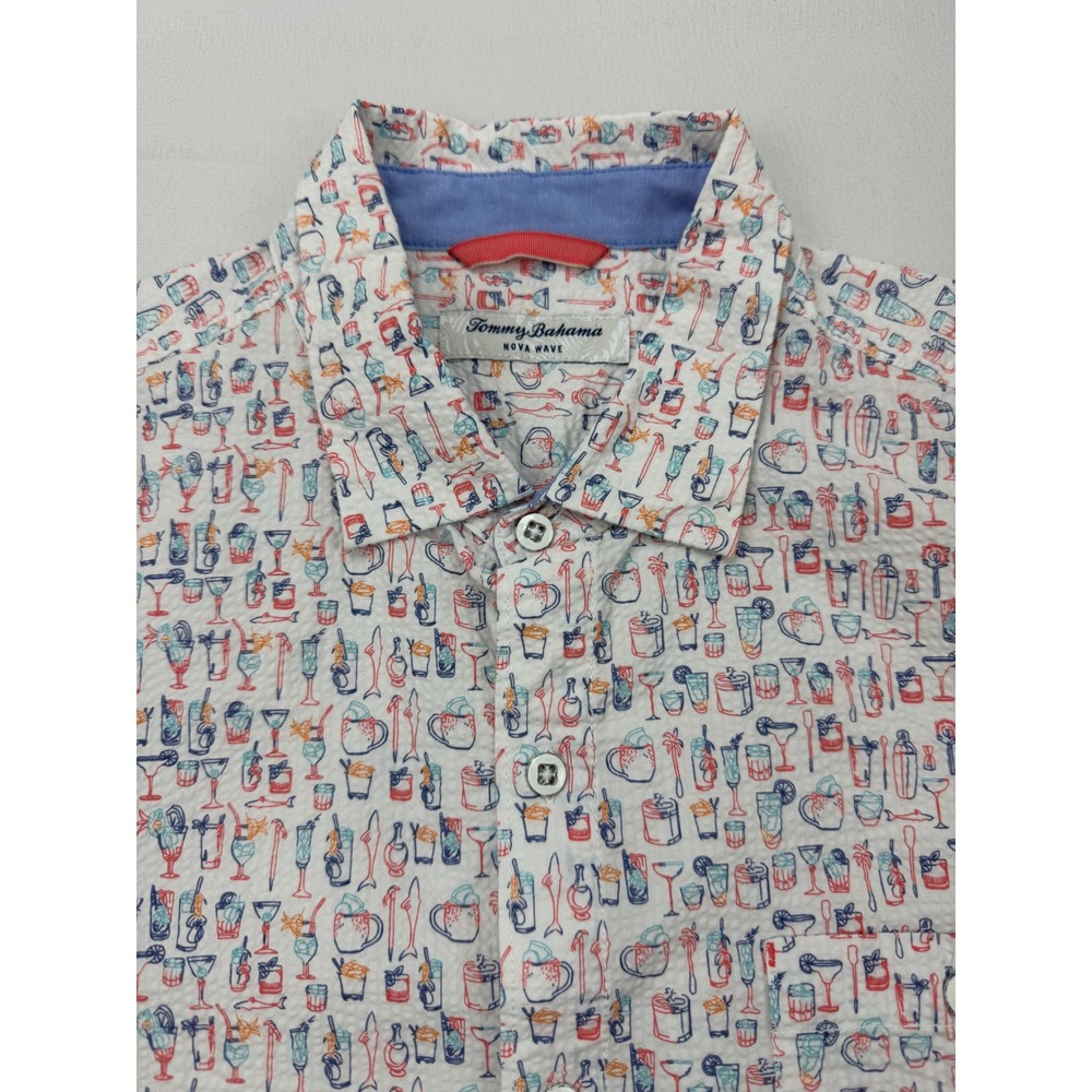 Tommy Bahama Button Down Shirt Mens Large White Cocktail Print Nova Wave